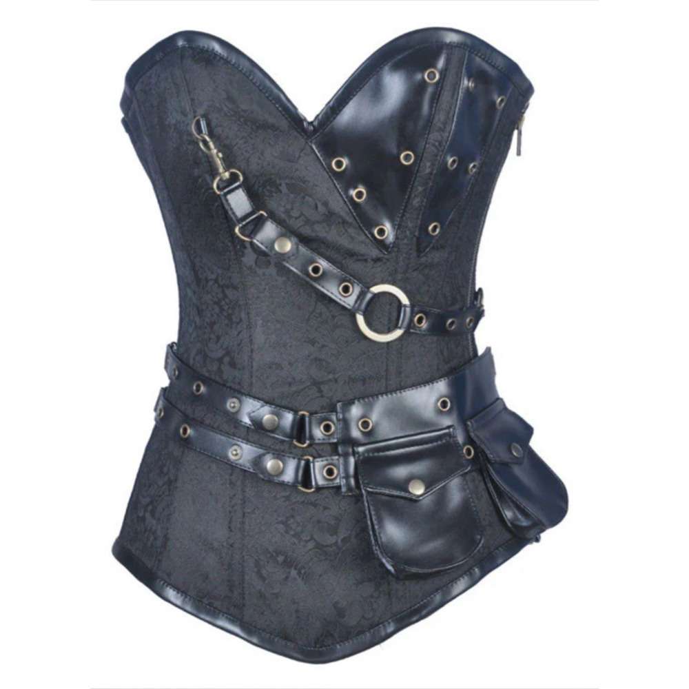Steampunk Black Brocade Overbust Corset Cosplay 32 Waist Medieval Victorian M/L